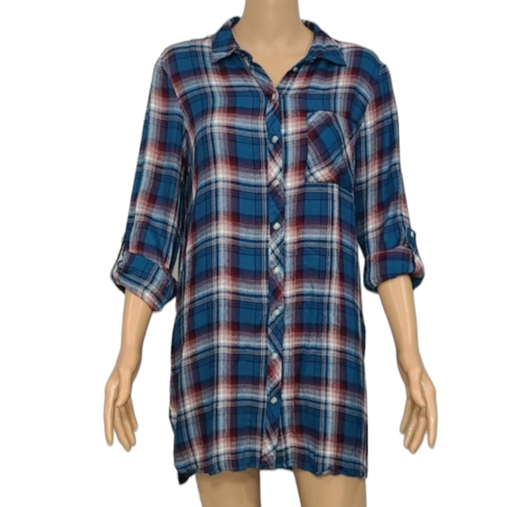 Kut from the kloth Plaid button-front shirt, Roll Tab sleeve Size S Small Rayon